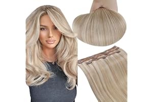 RUNATURE Extensiones de Clip de Pelo Natural Cabello Humano Extensiones de Pelo con Clip Rubio Ceniza con Rubio Platino Clip Extensiones Pelo Remy 18 Pulgadas/45cm 3 Piezas/50g #18P60