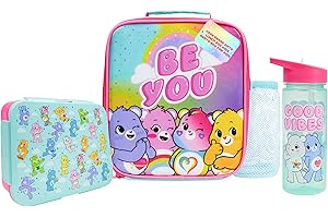 Get Trend Care Bears Lunchtasche Kinder Set 3 TLG. mit Trinkflasche, Lunchbox mit Fächern, Isolierte Snack Tasche, für Schule, Kita, Vorschule (Multi Care Bears)