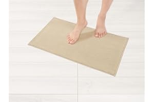 Hammetex 100% Baumwolle rutschfeste Badematte, 43x61 cm Badvorleger für Badezimmer WC, Saugfähig Schnelltrocknend Waschbar Bad Fußmatten, Beige