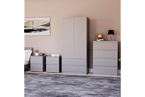 Vida Designs Denver Bedroom Furniture Set (Grey, 4pc-4 DWR Chest+2 Dr Wardrobe+2 x 2 DWR Nightstand)