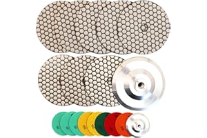 HIGHDRIL Disque de Polissage Diamant - 8PCS (#50x3/#100x2/#200/#400/#800) 125MM avec Support en Aluminium pour Granit Pierre Marbre Kit de Polissage pour Perceuse Meuleuse Polisseuse
