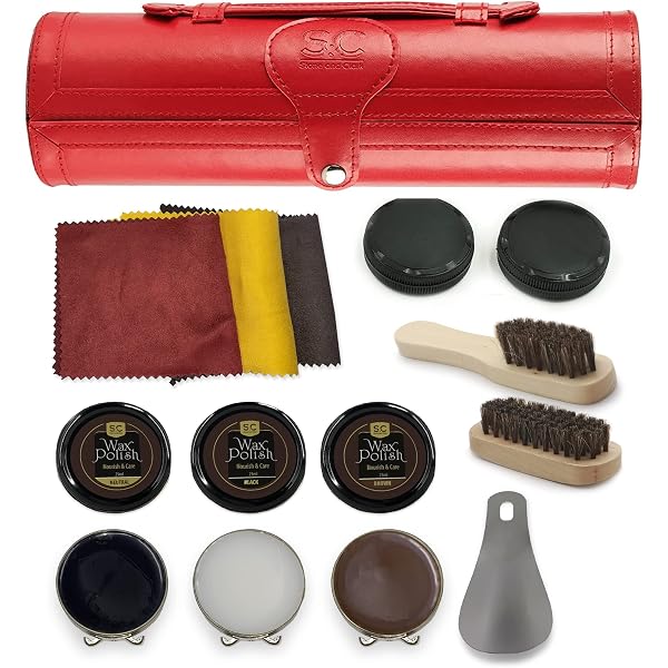 Kit de cirage pour chaussures - Pour cuir marron et noir - Avec brosse - Étui de voyage de luxe de qualité supérieure - Poils de cheval doux - Applicateur en bois Kit de cirage pour chaussures - Pour cuir marron et noir - Avec brosse - Étui de voyage de luxe de qualité supérieure - Poils de cheval doux - Applicateur en bois