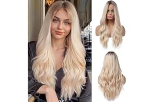 ‎OUFEI OUFEI Lange Gewellte Blonde Perücke für Frauen Natürliches Synthetisches Haar Hitzebeständige Perücken für Tägliche Party Cosplay Tragen