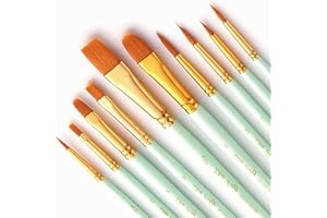 Bougimal Pennelli per Dipingere, Set di 10 Pennelli Pittura per Principianti, Bambini y Artisti - Verde