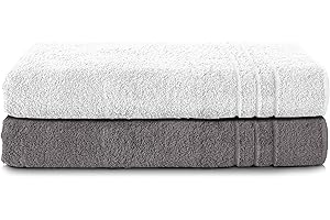 Komfortec Zestaw 2 ręczników do sauny, 80 x 200 cm, ze 100% bawełny, ręcznik do sauny, miękki, duży, frotte, szybkoschnący, antracyt, szary/biały