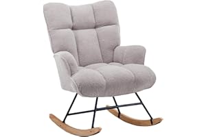 Aunekiv Rocking Chair, Nursing Chair, Swing Chair, Teddy Fabric, Padded Swing Chair, Reading Chair, Relaxing Chair with Wooden Skids, Armrest, for Living Room, Bedroom, Baby Room, Grey