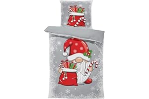 one-home Winter Biber Bettwäsche Baumwolle Kuschelig Flauschig Warme Weiche Flanell Bettbezüge Modern, Größe:2 teilig 135x200 cm, Farbe:Wichtel Weihnachten grau