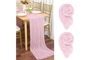 YMHPRIDE 2 Piezas Camino de Mesa Bebé Rosa, Mesa Cheesecloth para Bodas Rosa Claro, 90x300 cm Mantel de Gasa de Poliéster Vintage y Elegante para Eventos Fiestas Cumpleaños Comuniones Bautizo