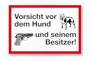 ‎KOMMA SECURITY Komma Security Vorsicht vor dem Hund seinem Besitzer - Hinweisschild wetterfest Hundeschild Gartentor Einfahrtstor die Haustür Türschild Abschreckung Warnschild Einbruchschutz Haus