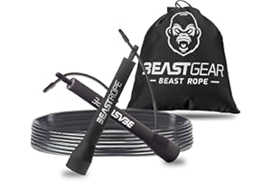 Beast Gear Skipping Rope, Steel Speed Fitness Jump Ropes, Lightweight and Adjustable Workout Equipment for Jumping, MMA, HIIT Workout