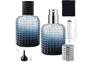 Maxumille 2PCS 50ml Gradient Blue Perfume Atomiser Refillable, Glass Perfume Spray Bottles with Carrying Case for Traveling, Empty Portable Atomiser Refill Spray Bottle Man Woman (2x Gradient Blue)