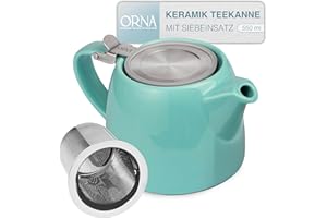 ORNA THE SOUL OF YOUR HOME ORNA Keramik Teekanne mit Siebeinsatz 550 ml – Kleine Teekanne für losen Tee – 0.5L Teapot mit Teesieb für 2 Tassen – Stumpf Teekannen mit Filter (Türkis)