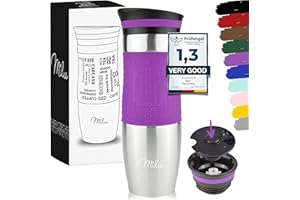 Milu Taza aislante de café y té para llevar 370ml 450ml - 100% a prueba de fugas - Taza de acero inoxidable para beber - vaso de aislamiento al vacío - Caliente y frío - Taza de viaje (Púrpura, 450ml)