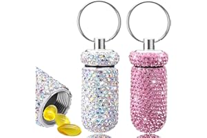 Cobee Contenedor de píldoras brillante, impermeable, portátil, mini pastillero de cristal, caja de almacenamiento con llavero para viajes al aire libre y camping
