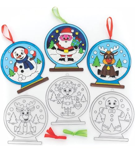 Kit Attrape-Soleil Noël Baker Ross – Lot De 4 Motifs à Colorier – Activité Créative Enfant – 20,5 X 14,5 Cm – Fourni Avec Supports Et Ruban – Décoration Vitrail Festive - 6