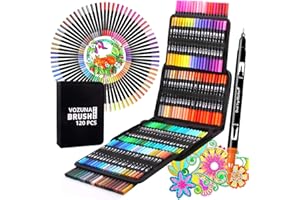 Vozuna 120 Colouring Pens Fineliner Brush Marker Pens Fine and Brush Felt Fine Tip Pens with a Black Case for Calligraphy Drawing Sketching Colouring