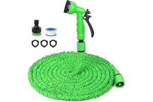 HELHOM Expandable Garden Hose Water Pipe - 50FT Flexible Water Hose with 7 Function Spray Nozzle, Portable Garden Hoses for Gardening Car Pet Washing, Green