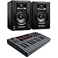 Recording Studio Package - Akai Professional MPK Mini MK3 USB MIDI Keyboard Controller and M-Audio BX3 3.5" 120W Speakers, with Production Software, grey