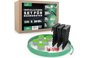 RASENWERK Begrenzungskabel Installationsset für Mähroboter - 300 Erdnägel mit patentierter Form - 20 Verbindungsklemmen - 150m Universal Begrenzungskabel für Rasenroboter - 3 Anschlussklemmen