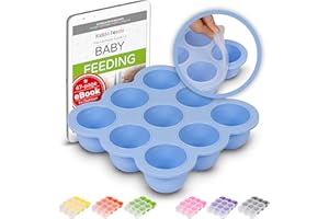 Kiddo Feedo Gefrierform mit Silikondeckel zum Einfrieren von Muttermilch in handlichen Portionen, 9 x 75ml, BPA-frei, Gratis eBook mit Rezepten - Blau