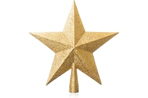COM-FOUR® Top choinkowy w ksztalcie gwiazdy - zlota gwiazda na wierzch choinki - Ozdoby choinkowe - Ozdoby choinkowe wykonane z tworzywa sztucznego - Blyszczaca poinsecja (zloty kolor)