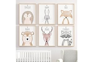 ED-Lumos Set de 6 láminas Juego de 6 imágenes para habitación de bebé Póster para habitación infantil Tela A4 Sin Marco Animales