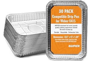 NUPICK 30 Pack Grill Drip Pans Compatible for Weber, 6415 Grill Accessories for Weber Spirit, Genesis, Traveler, Q Series - Grill Grease Pan Liners - Disposable Aluminum Foil Grease Trays - 8.5" X 6"
