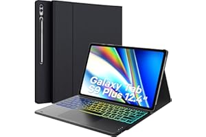 Earto Clavier Samsung Tab S9 Plus 12.4" 2023, Clavier Tab S9 Plus avec Touchpad, Rétroéclairage DIY 7 Couleurs, 2 Canaux BT, Magnétique Détachable Clavier, SM-X810/X816B/X818U, AZERTY, Noir