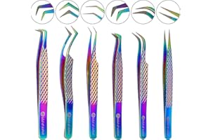 Abdul of Sialkot Fiber Tips Volume Tweezers for Eyelash Extensions, Set of 6,Volume Boot, Made with Perfection Micro Tip (6 Piece Set (Blue))