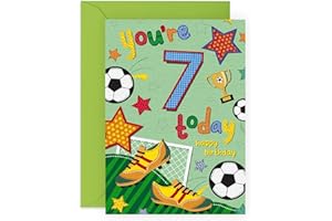 CENTRAL 23 Kartka urodzinowa na siódme urodziny dla chłopców - piłka nożna wiek 7 - karta urodzinowa dla siedmioletnich dzieci - kartka z życzeniami z okazji 7. urodzin dla syna - wnuk bratanka - w zestawie z naklejkami