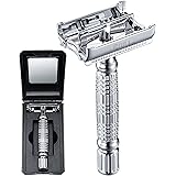 BAILI Butterfly Double Edge Safety Razor Rust-Proof Reusable Manual Wet Shaving Shaver for Men Women with Mirrored Travel Cas