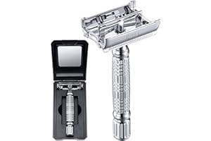 BAILI Butterfly Double Edge Safety Razor Rust-proof Reusable Manual Stainless DE Wet Shaving for Men Women with Mirrored Travel Case BD179C