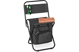 Relaxdays Sgabello Pieghevole, Sedia Portatile da Campeggio, da Pesca, Borsa Portaoggetti, Schienale, 60x35x35 cm, Nero