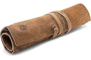 Angus Stoke skórzany piórnik na długopisy, pędzle i akcesoria, skórzany piórnik, ręcznie wykonany piórnik Leonardo, Antyczny brązowy, M, Teczka funkcyjna