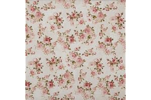 Kt KILOtela - Tessuto Canvas Stampato, Rivestire, Foderare, Divani, Tavolo, Sedia, Letto, Tende, Cuscini, Borse, Portafogli, 100 cm Lunghezza x 280 cm Altezza, Fiori, Rosa, Beige - 1 Metro