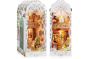 Quanquer Book Nook DIY Kit:Flower House Dollhouse Wooden Miniature House Kit with LED Sensor Light, Greenhouse 3D Wooden Puzzle Book Nook for Adults Creative Gift