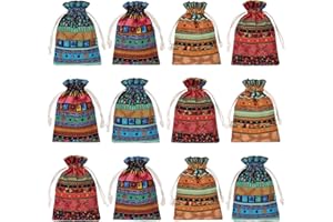 kilofly 12pc Egyptian Style Jewelry Coin Pouches Aztec Print Drawstring Gift Bag