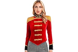 YiZYiF Femme Déguisement Présentatrice De Cirque Ringmaster Costume Monsieur Loyal Cosplay Halloween Carnaval Jacket Coat Veste Manteau Soirée Fête