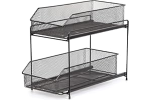 Shinoske Scaffale portaoggetti per armadietto, Organizer Sottolavello Cucina, con 2 cassetti scorrevoli, per ufficio cucina bagno, Marrone