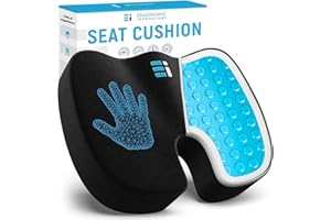 ERGONOMIC INNOVATIONS Coccyx Cushion for Tailbone Pain Relief - Orthopedic Memory Foam Seat Cushion with Cooling Gel for Office Chair, Car, Sciatica, Back Pain, Pressure Relief - Ergonomic Support for Long Sitting