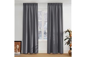 PONY DANCE Rideau Occultant Thermiques - Rideau Thermiques Isolants Anti Froid Galon Fronceur, Double Rideaux Cuisine pour Chambre Enfant, L 140 x H 245 cm, 2 Pièces, Gris