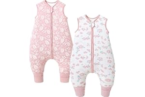Chilsuessy 2pcs Baby Sleeping Bag with Feet Winter 2.5 TOG Baby Sleep Sack with Legs Toddler Wearable Blanket Walker Sleep Sack for Boys Girls, 2.5 Tog/Flower + Pink, 80cm/2-3 Years