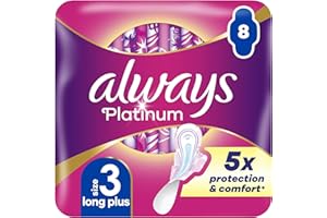 Always Platinum Sanitary Towels Long Plus (Size 3) with Wings 8 Pads, Ultra Soft and Protective Topsheet, Light Scented
