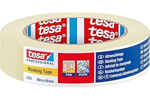 TESA UK Tesa 4323 Wewnętrzna taśma maskująca do malowania i dekorowania, 3 dni bez pozostawiania śladów, 50 m x 25 mm - 1 rolka
