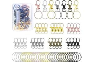 Kizaten 70 Pièce Porte Clef avec Anneaux Mousqueton Porte Clé 360° Rotatif Métal Macramé Anneaux Porte Clé Attache Porte Cle Porte Cles pour Bricolage, Sac à Main, Lanières