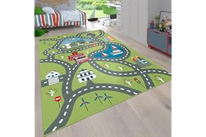 ‎PACO HOME Paco Home Kinder-Teppich Für Kinderzimmer, Spiel-Teppich Mit Straßen-Motiv rutschfest In Grün, Grösse:140x200 cm
