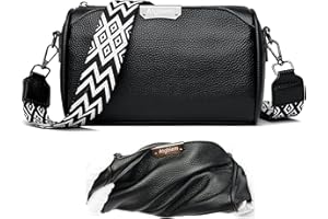 Atgbiem Leder Crossbody Bag Damen Moderne Taschen mit breitem Schultergurt Umhängetasche Kleine Schwarze Mode-Multi-Pocket-Tasche mit austauschbaren Schultergurten