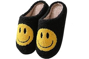 Meik Mangni Hausschuhe mit Fröhliches Gesicht Damen Herren Weicher Plüsch Retro Hausschuhe Frauen Bequeme Warme Pantoffeln Trendiger Slipper drinnen und draußen,35-46 EU