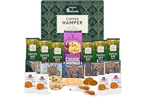 HATTIE'S GIFTS Hattie’s Gifts Coffee Hamper with Chocolate Shortbread, Stroopwafels & Swizzle Sticks - Coffee Gifts for Men & Women, Luxury Christmas Food Hamper, Birthdays & Celebrations