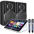 Karaoke System Set, InAndOn 15.6 inch Capacitive Touch Screen with Speaker and Wireless Microphones, YouTube, iCloud Song Update, Real-time Score, KTV Machine Fit for Bar Home Party, 6T